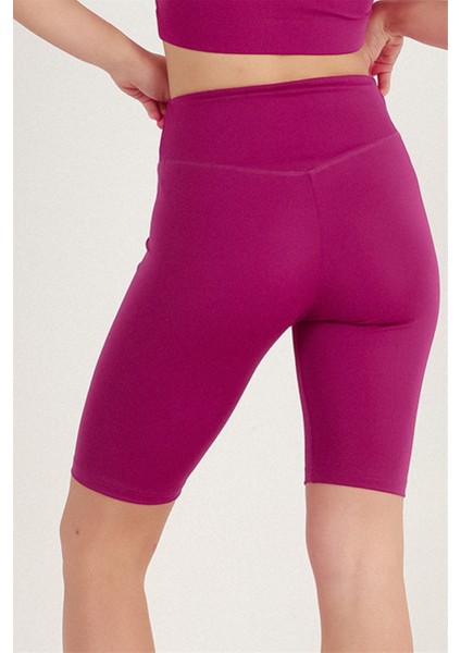 Kadın Mürdüm Yüksek Bel Toparlayıcı Kısa Spor Tayt Biker Şort Basics Casual & Comfort 1070