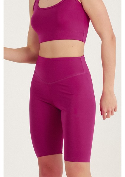 Kadın Mürdüm Yüksek Bel Toparlayıcı Kısa Spor Tayt Biker Şort Basics Casual & Comfort 1070 fiyatları
