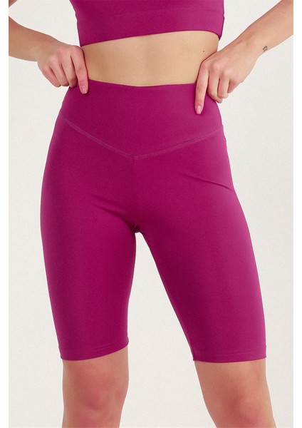 Kadın Mürdüm Yüksek Bel Toparlayıcı Kısa Spor Tayt Biker Şort Basics Casual & Comfort 1070 fırsatları