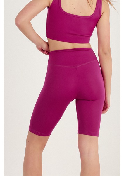 Kadın Mürdüm Yüksek Bel Toparlayıcı Kısa Spor Tayt Biker Şort Basics Casual & Comfort 1070 indirimleri