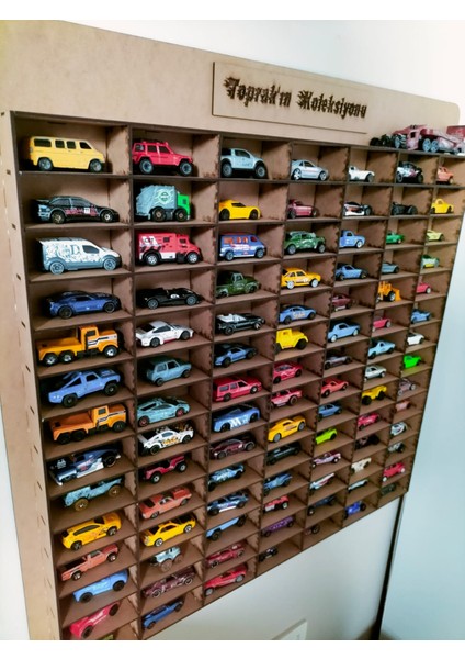 Ahşap 3mm Mdf Hot Wheels Çocuk Odası Oyuncak Araba Duvar Rafı 100 Araçlık