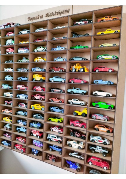 Ahşap 3mm Mdf Hot Wheels Çocuk Odası Oyuncak Araba Duvar Rafı 100 Araçlık