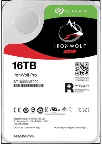 16 Tb Seagate 3.5 Ironwolf Pro Sata3 7200RPM 256MB ST16000NT001 (Resmı Dıst Garantılı)