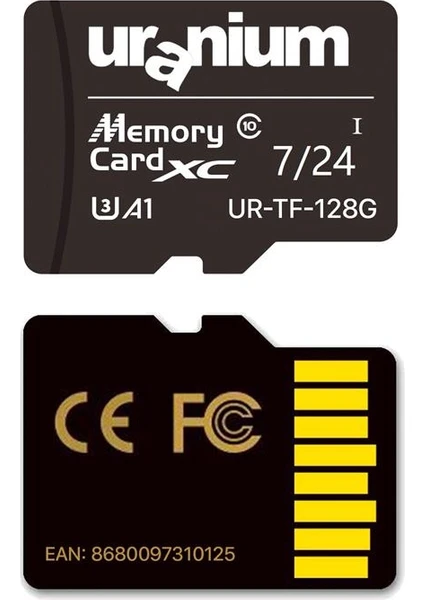 128 GB Uranıum UR-TF-128G Mıcro Sd Card 7/24 Surveıllance 90/50MBS Hafıza Kartı (3 Yıl Garanti)