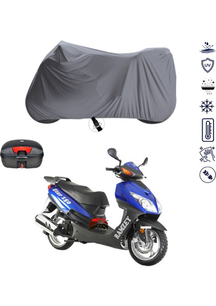 Ramzey Star 150 L Çantalı Motosiklet Branda Su Geçirmez Topcase Uyumlu Motor Branda