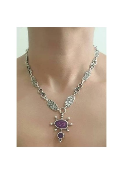 Gümüş Kaplama Antik Çelik Mineli Kadın Kolye fiyatları
