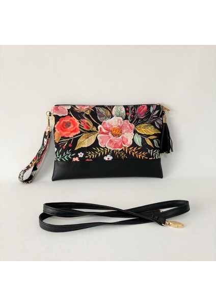 Talkıng Dreams Siyah Çiçekli Uzun Saplı Clutch