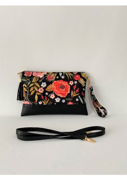 Talkıng Dreams Siyah Çiçekli Uzun Saplı Clutch