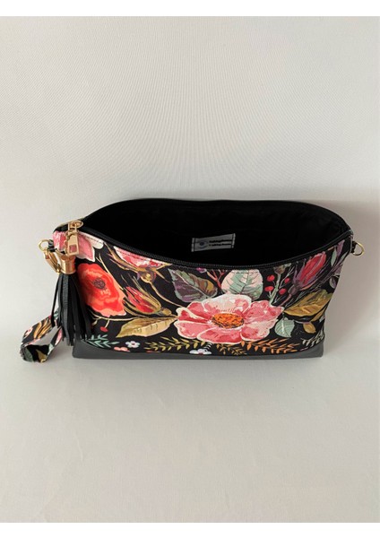 Talkıng Dreams Siyah Çiçekli Uzun Saplı Clutch