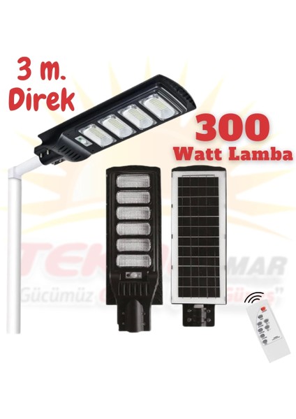 300W Güneş Enerjili Sokak Bahçe Aydınlatma Lambası - Direkli