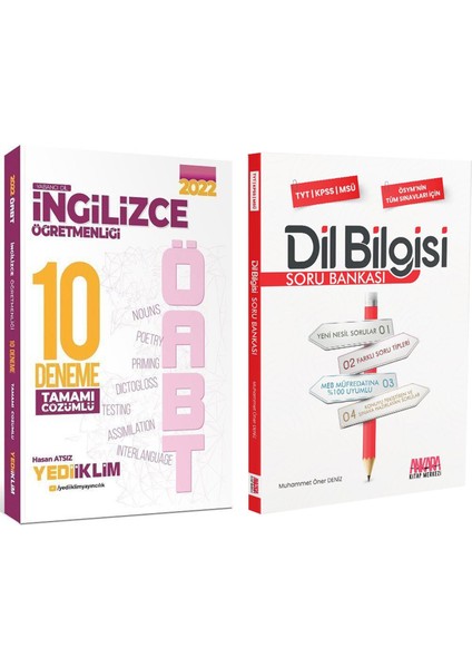 2022 KPSS Ingilizce Öğretmenliği 10 Deneme ve Dil Bilgisi Soru Bankası Seti 2 Kitap