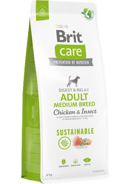 Brit Care Sustainable Adult Medium Tavuk ve Larvaproteinli Yetişkin Köpek Maması 12 kg