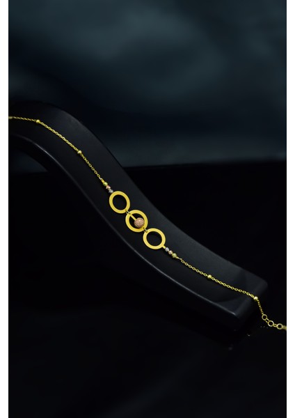 925 Ayar Gümüş Gold Kaplama Üç Renk Dorika Toplu Halka Bileklik