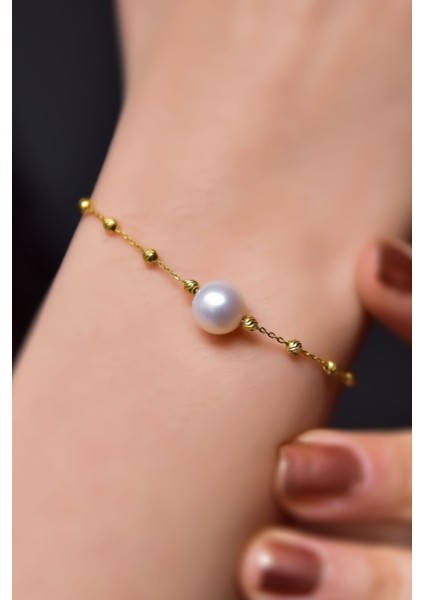 925 Ayar Gümüş Gold Kaplama Dorika Toplu Incili Bileklik fiyatları