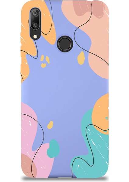 Huawei Y7 2019 Uyumlu Lansman Kılıf Karışık Renkler Tasarımlı Içi Kadife Kapak