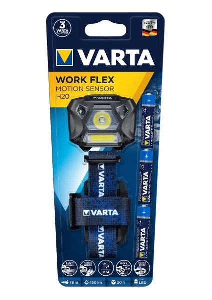 Aysima-Varta Şantiye Projektörü Led, 3 x Aaa Pil Dahil, Work Flex Pocket Light+ 18648 Kafa Feneri