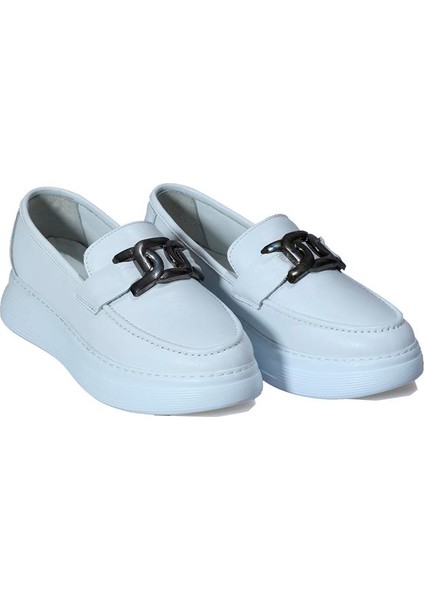 Missmamma Deri Beyaz Loafer Ayakkabı