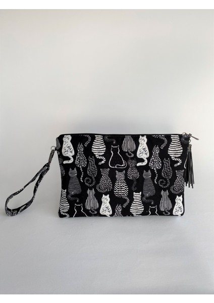 Talkıng Dreams Siyah Beyaz Kedili Clutch