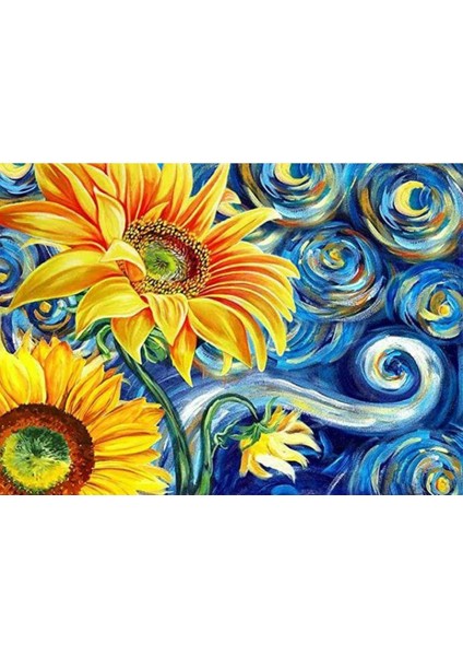 5d Elmas Boyama Mozaik Tablo Tuvale Gerili 40X50 cm Van Gogh Ayçiçeği Yıldızlı Gece Puzzle Tuval Set