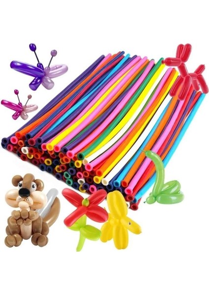 100 Adet Sosis Balon, Karışık Renk 150CM Uzayan Ince Oyun Parti Palyaço Balonu