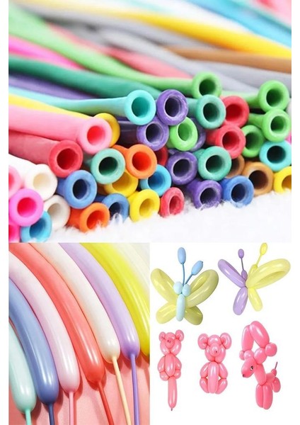 10 Adet Makaron Sosis Balon Karışık Renk 150CM Uzayan Ince Palyaço Oyun Balonu Doğum Günü Parti