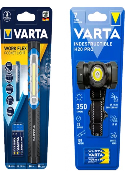 AYSİMA-17732 Indestructible H20 Pro LED Kafa FENERI+17647 Work Flex Pocket Light Fener