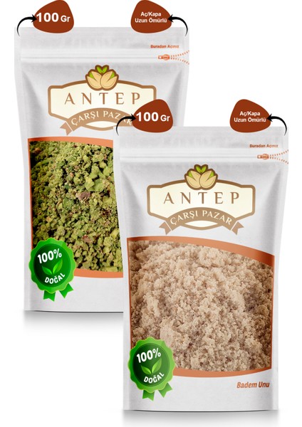 Antep Çarşı Pazar Badem Unu 100 gr  Toz Antep Fıstığı 100 gr