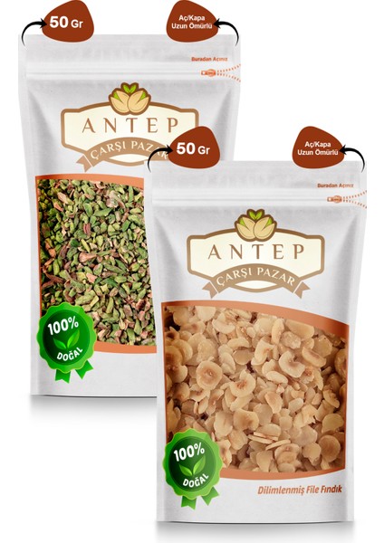 Antep Çarşı Pazar Pirinç Antep Fıstığı 50 gr  File Fındık 50 gr