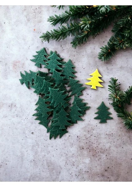 Keçeden 3 cm Yılbaşı Çam Ağacı Süsü 25 Adet - Keçe Motif
