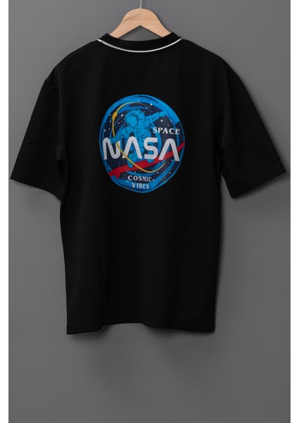 Erkek Nasa Oversize Baskılı Pamuklu Bisiklet Yaka Kısa Kollu T-Shirt