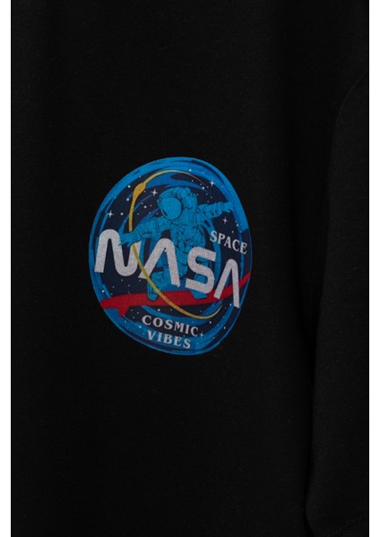 Erkek Nasa Oversize Baskılı Pamuklu Bisiklet Yaka Kısa Kollu T-Shirt