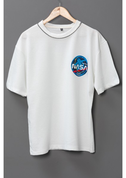 Erkek Nasa Oversize Baskılı Pamuklu Bisiklet Yaka Kısa Kollu T-Shirt fiyatları
