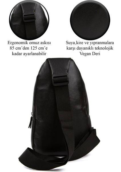 Unisex Suni Deri Çapraz Omuz Çantası Body Bag Freebag Siyah