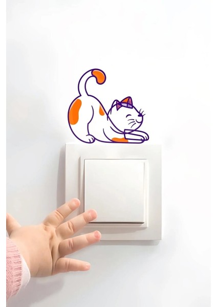 Sevimli Kedi Dekoratif Çocuk Genç Odası Priz Süsleme Sticker