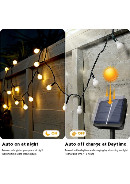 50 LED 7m Solar LED Sarı Işık Güneş Enerjili Bahçe Teras Balkon Ağaç Lambası Aydınlatma