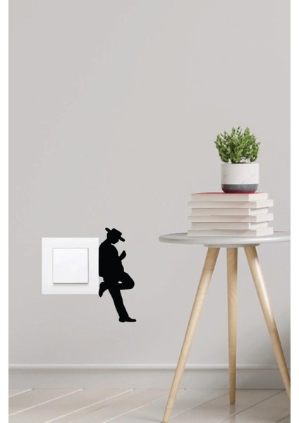 Siyah Genç Odası Kovboy Adam Priz Sticker