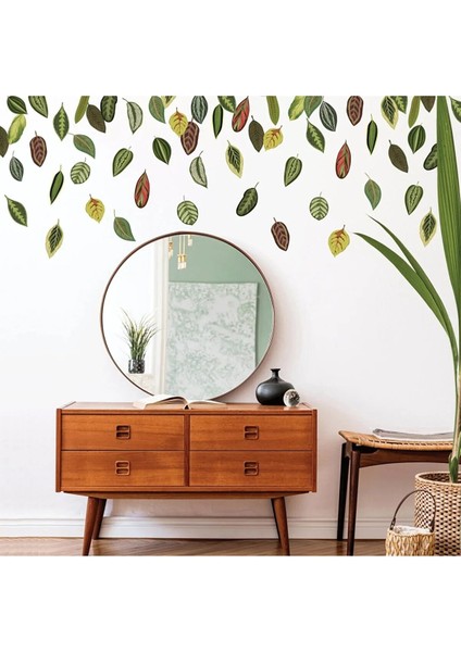 Renkli Watercolor Yapraklar Modern Duvar Sticker Seti