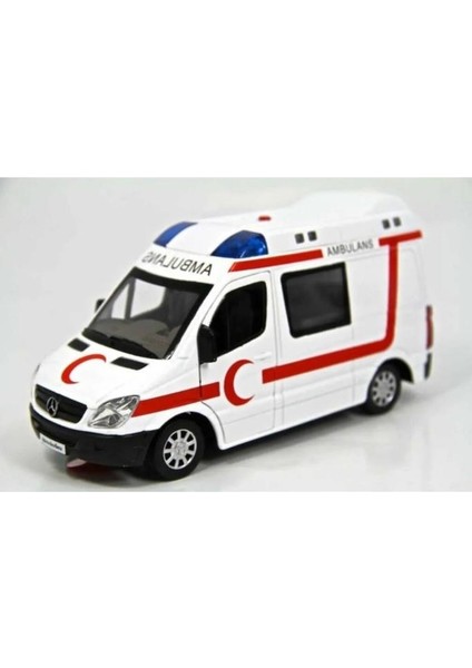 Diecast Metal 112 Ambulans Mercedes Sprinter Çek Bırak Işıklı Siren Sesli 14 cm Kapıları Açılır