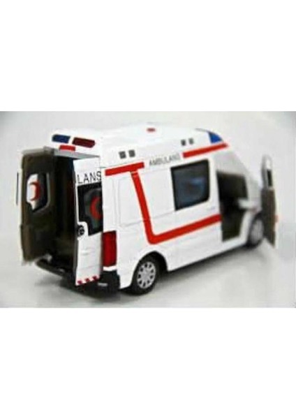 Diecast Metal 112 Ambulans Mercedes Sprinter Çek Bırak Işıklı Siren Sesli 14 cm Kapıları Açılır