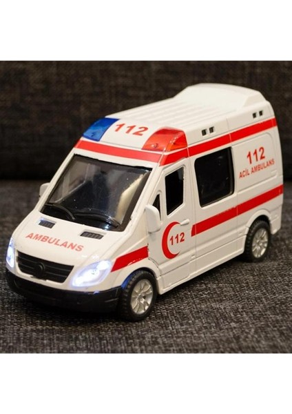 Diecast Metal 112 Ambulans Mercedes Sprinter Çek Bırak Işıklı Siren Sesli 14 cm Kapıları Açılır