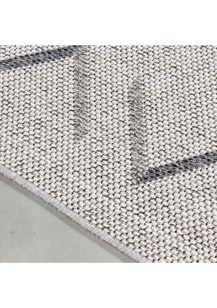 Iç ve Dış Mekan Halı Krem, Zig-Zag Tasarım, Hava Koşullarına Dayanıklı, Teras, Balkon Için