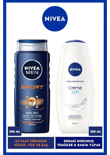 Sport-Creme Soft Duş Jeli-Kadın-Erkek Vücut Temizlik Seti