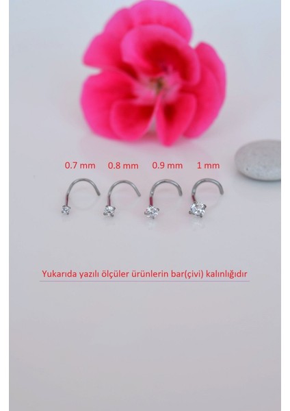 Sacce Scarves&Accessories 316 L Çelik 2 mm Tektaş Hızma Arkası Kıvrımlı Düşmeyen Burun Piercingi