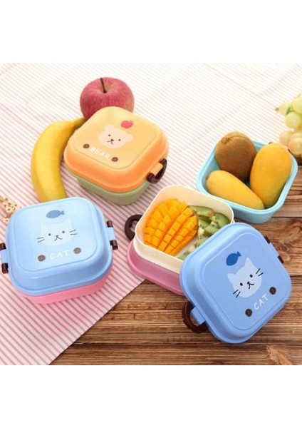 2pcs Japon Tarzı Çift Katmanlı Öğle Yemeği Kutusu, Sevimli Mini Bölücü Taze Tutma Bento Kutusu Taşınabilir Piknik Meyve Kutusu (Yurt Dışından)