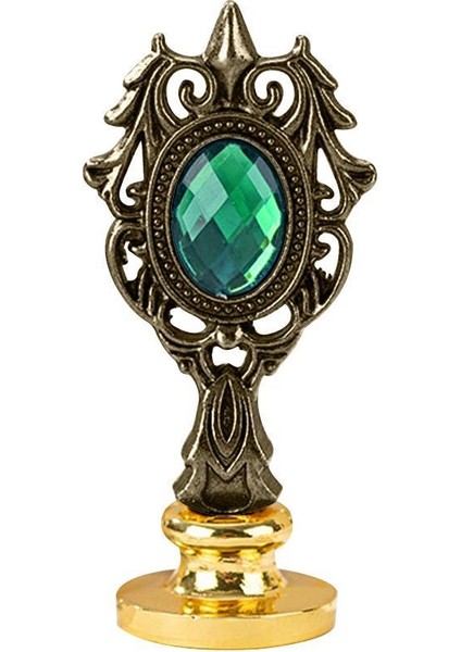 Kraliyet Yeşil Taşlı Döküm Metal Mum Mühürü Sapı Antik Gold
