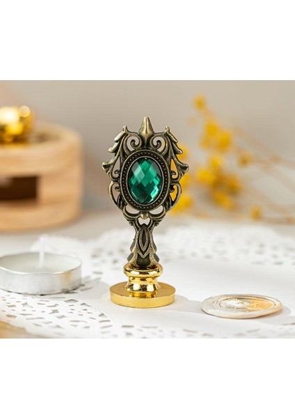 Kraliyet Yeşil Taşlı Döküm Metal Mum Mühürü Sapı Antik Gold modelleri