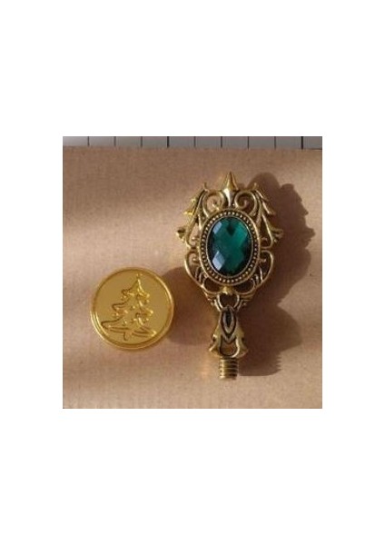 Kraliyet Yeşil Taşlı Döküm Metal Mum Mühürü Sapı Antik Gold indirimleri