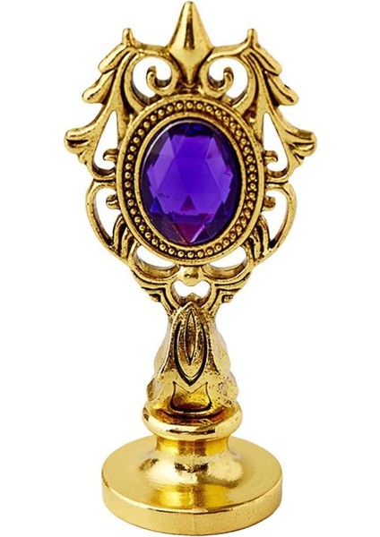 Kraliyet Mor Taşlı Döküm Metal Mum Mühürü Sapı Antik Gold