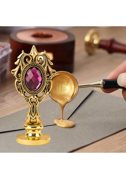 Kraliyet Bordo Taşlı Döküm Metal Mum Mühürü Sapı Antik Gold indirimleri