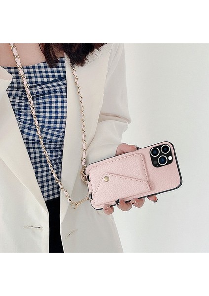 Apple iPhone 13 Pro Max Zebana Askılı Deri Kılıf Rose Gold